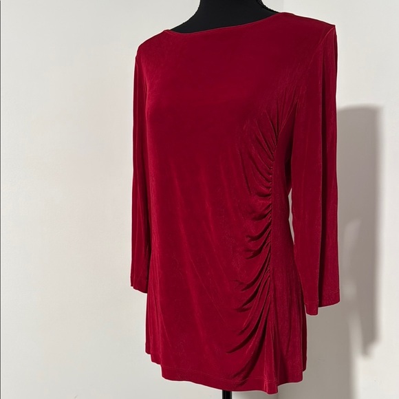Chico's Womens Blouse Size 1 Red Long Sleeve Bateau Neck Classic Formal Elegant - Picture 3 of 8